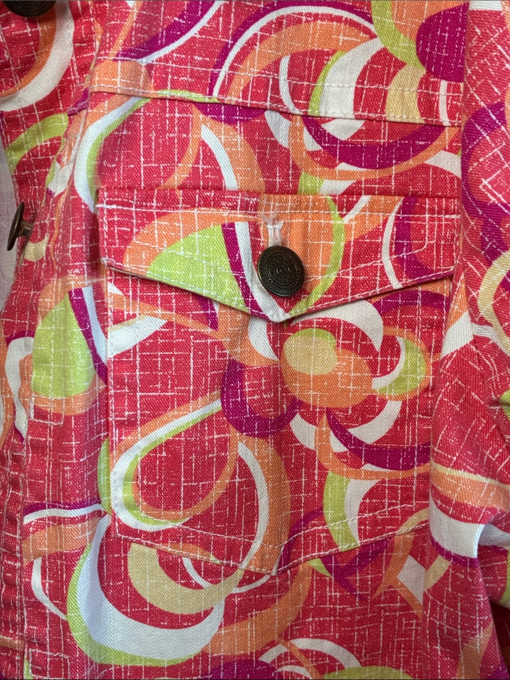 Ruby Rd. Pink Multi-Color Floral Jean Jacket 3/4 Sleeve - Picture 7 of 8